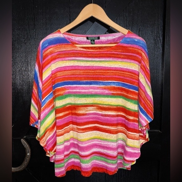 Ralph Lauren 100% Linen Women’s Oversized Colorful Striped Slouchy Blouse Sz M - Picture 1 of 8